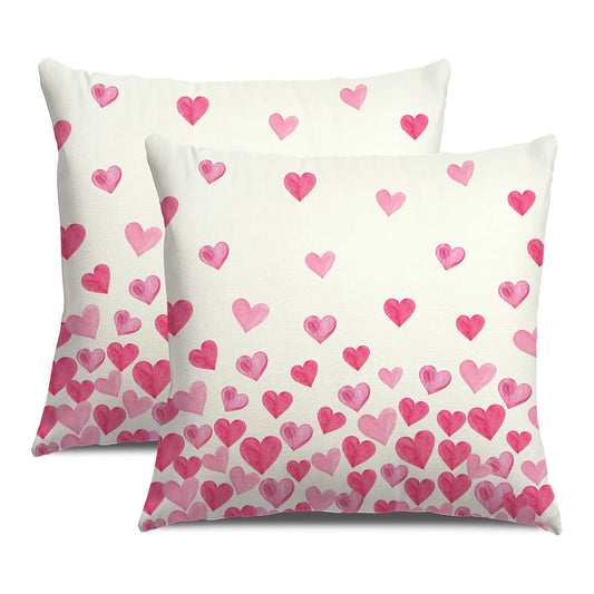 LOMCHEN Valentines Day Pillow Covers 18x18 inch Set of 2 Valentines Day Pink Love Hearts Throw Pillow Covers for Valentines Decorations Valentines Day Cushion Cases Decoration for Sofa Couch