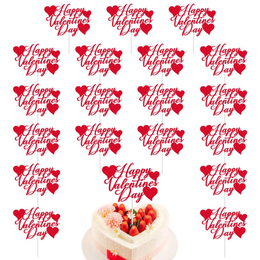 24Pcs Valentines Day Happy Birthday Cake Sign Decoration Valentines Day Heart Themed Birthday Cake Topper Valentines Day Happy Birthday Cake Decors for Home Birthday Party Anniversary Supplies