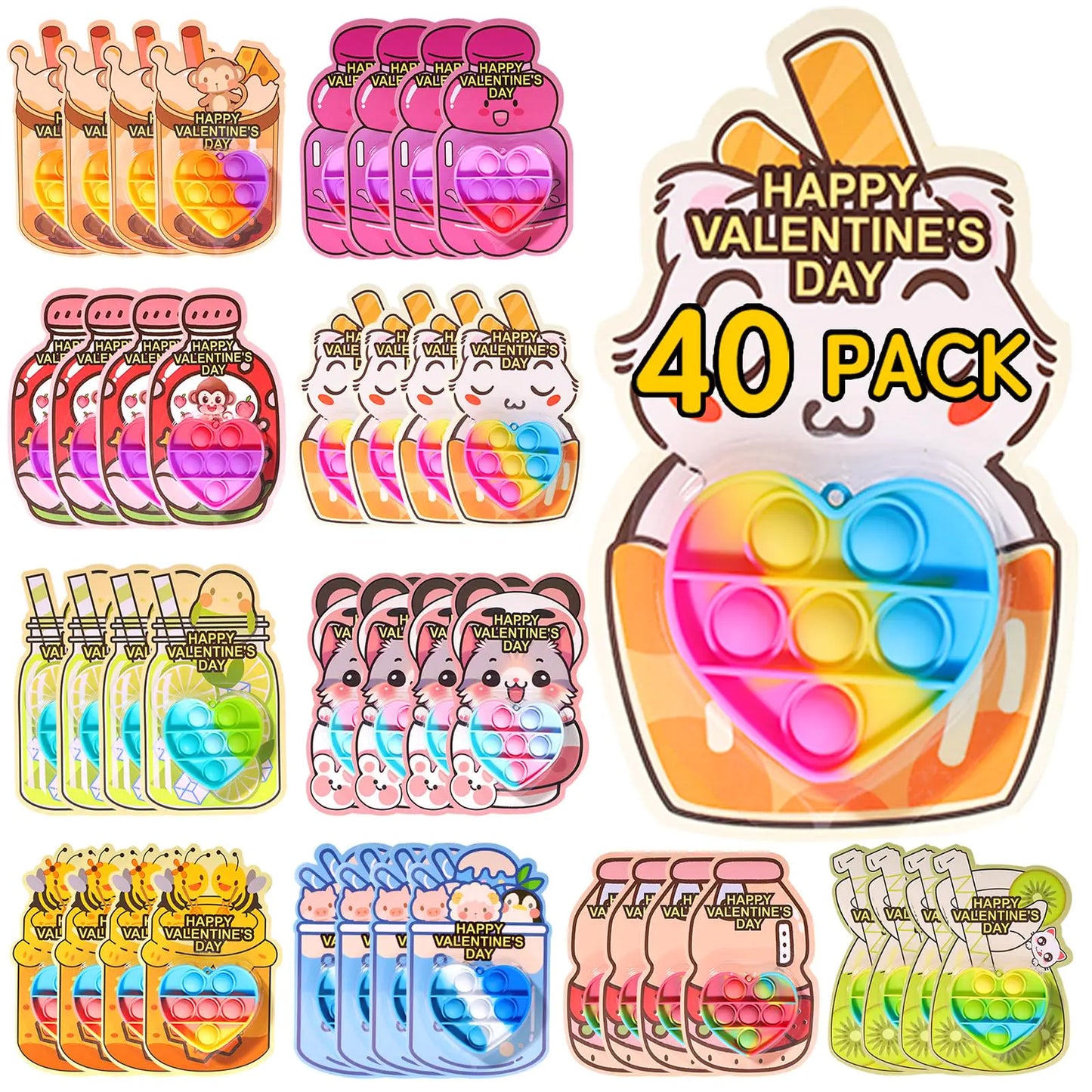 Valentines Day Gifts for Kids 40Pack Valentines Day Cards Bulk Valentines Heart Pop It Toys Valentines Day Party Favors for Kids Boys Girls Classroom Exchange