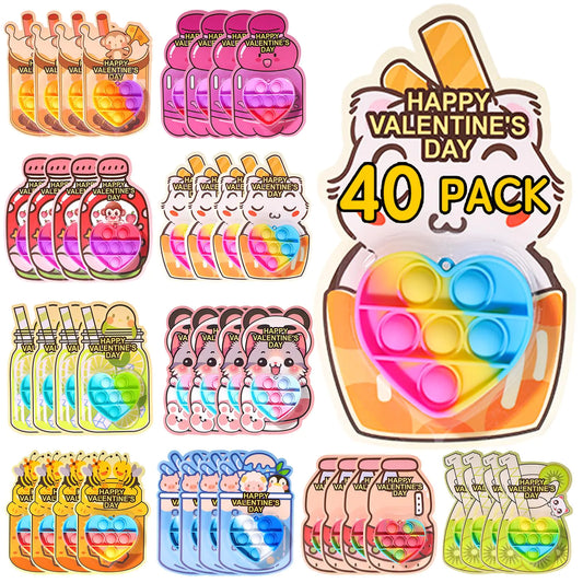 Valentines Day Gifts for Kids 40Pack Valentines Day Cards Bulk Valentines Heart Pop It Toys Valentines Day Party Favors for Kids Boys Girls Classroom Exchange