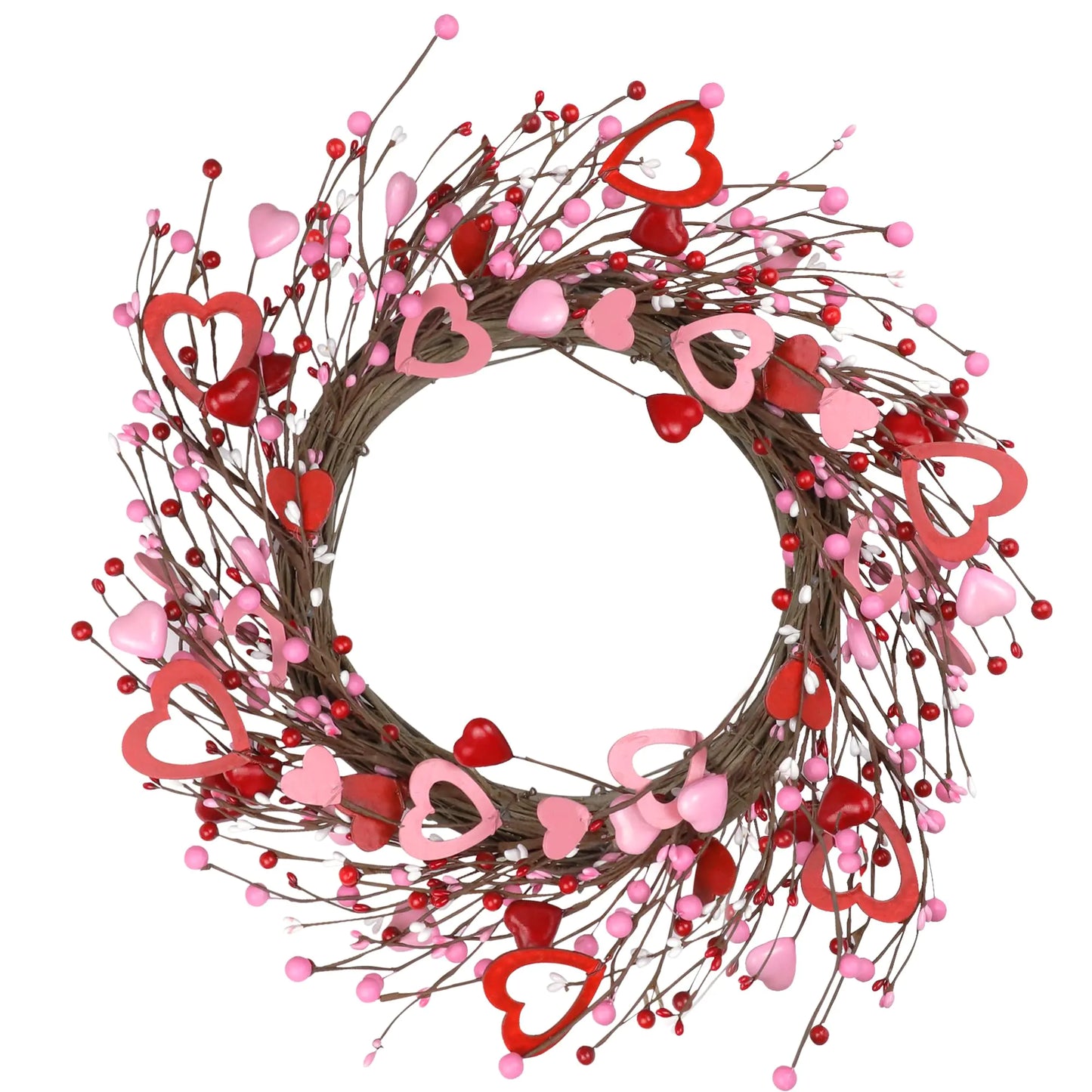 Valentines Day Wreath 18 Inch Artificial Valentines Day Wreaths for Front Door Farmhouse with Red Pink White Wooden Heart Berries Valentines Day Decorations for Anniversary Wedding Indoor Outdoor