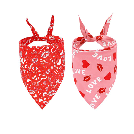 Valentines Day Dog Bandanas LMSHOWOWO 2 Pack Double Layer Reversible Triangle Valentines Day Dog Bandana Love Valentines Day Dog Scarf Pet Bandana for Small Dogs Pets（Small Valentines Day）