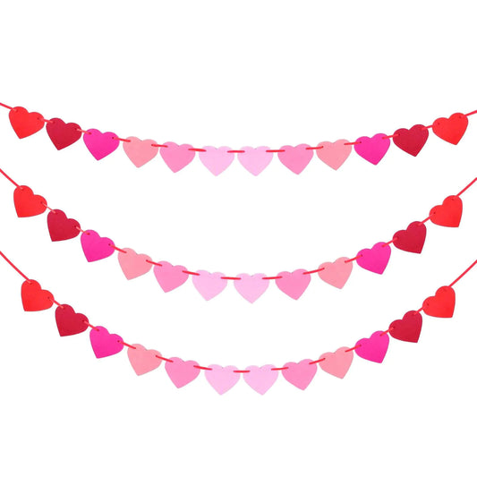 3 Packs Valentines Day Felt Heart Garland Banners，Valentines Day Decorations Heart Garland with 36 Felt Hearts Pre-Strung Red Pink Valentines Banner Valentines Day Party Decorations Supplies