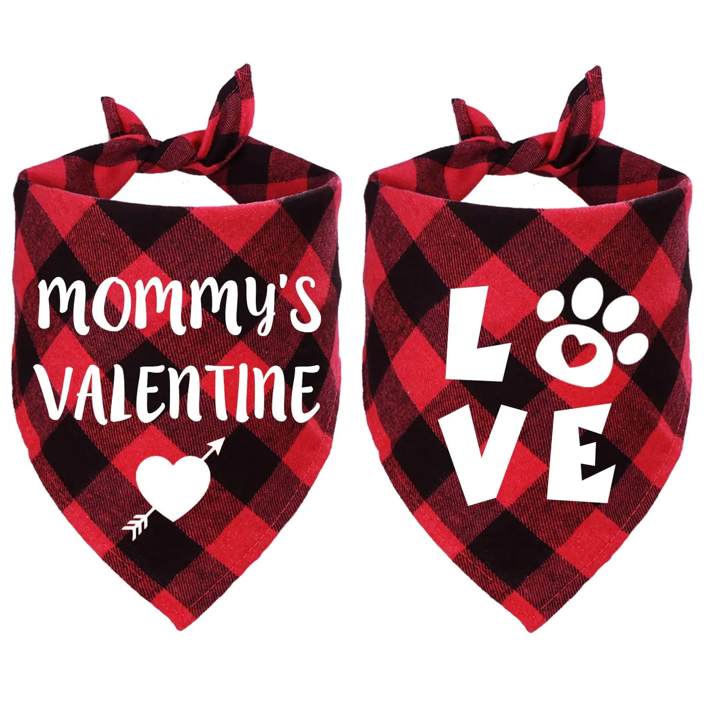 STMK 2 Pack Valentines Day Dog Bandanas Valentines Plaid Dog Puppy Bandana for Dog Puppy Valentines Day Wedding Holiday Party Costumes (Mommys Valentine & Love)