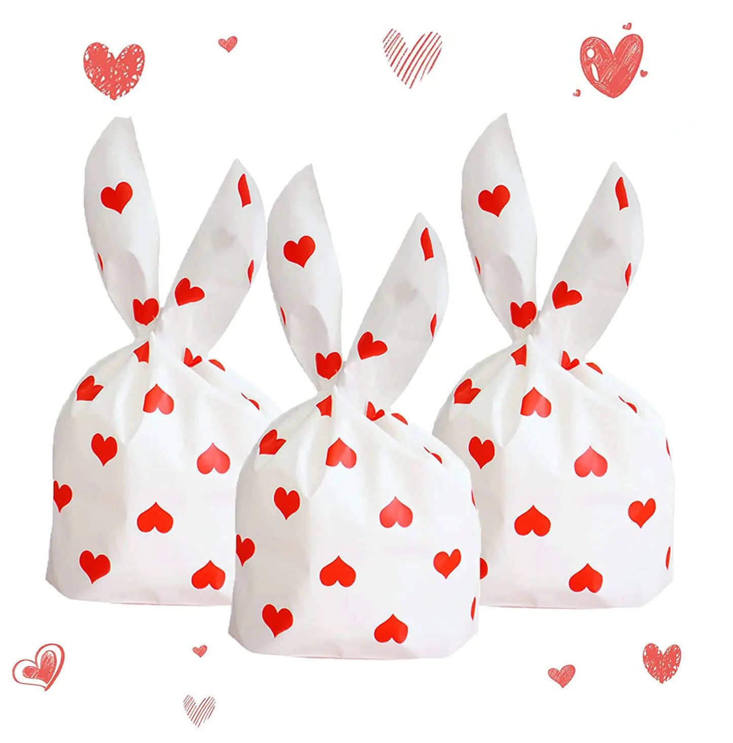 Ausejopeac 50 Pieces Valentines Day Heart Candy Bags Red Love Heart Candy Bags for Valentines Day Jewelry Packaging Wedding Party