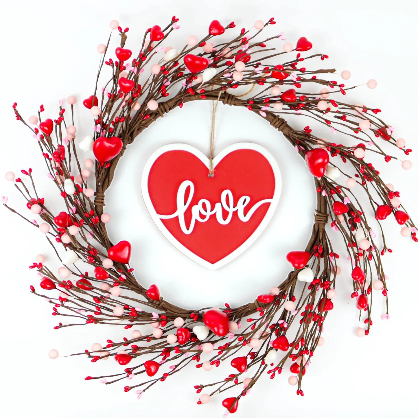Lotus Hills Valentines Day Wreath 20 inch Valentines Wreath with Heart Shaped Wooden Sign Valentines Day Decor Outdoor Valentines Day Wreaths for Front Door Valentine’s Day Gifts