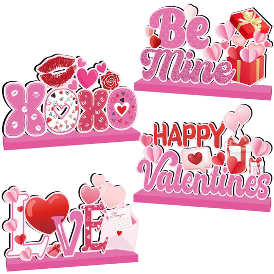 4Pcs Valentines Day Decorations Happy Valentines Day Wooden Table Centerpieces Love Valentines Day Table Decorations Valentine Decorations for Home Valentines Day Gifts