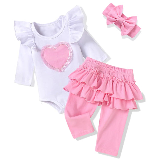fioukiay Preemie Baby Girls Valentines Day Clothes Infant Girl Valentines Day Outfit Love Heart Bodysuit Clothing Sets (Pink Preemie)