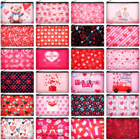 Abbylike 24 Pcs Valentines Day Makeup Bags Cosmetic Bags Toiletry Zipper Pouch Valentines Day Women Gift (Cute Style)