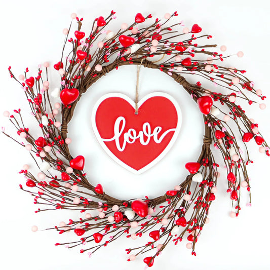 Lotus Hills Valentines Day Wreath 20 inch Valentines Wreath with Heart Shaped Wooden Sign Valentines Day Decor Outdoor Valentines Day Wreaths for Front Door Valentine’s Day Gifts