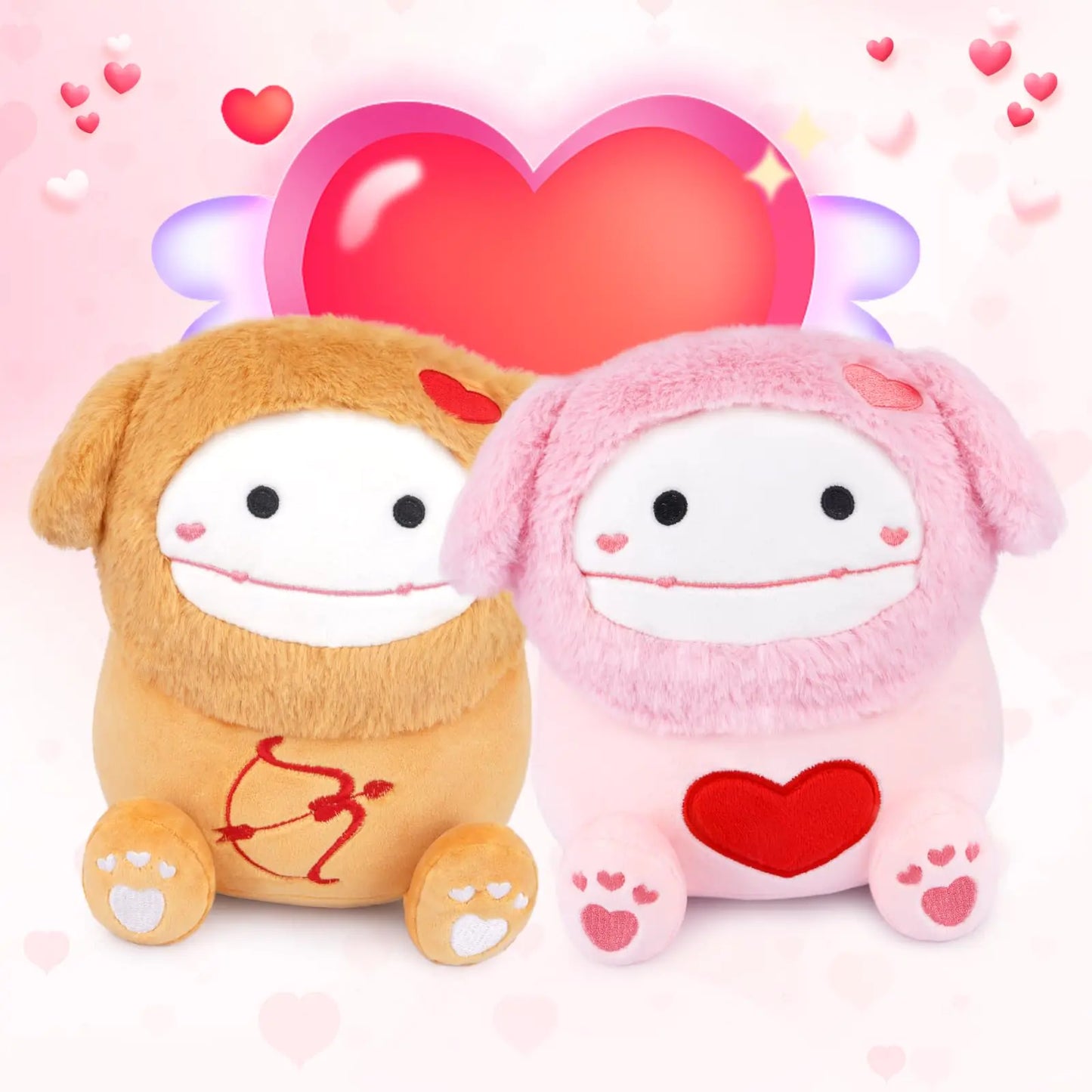 CAGRIKUELI 2pcs Valentines Day Stuffed Animals 7in Cartoon Pink Plush and Brown Valentines Day Plush for Kids Valentines Day Gifts for Girlfriend Boyfriend Home Decor